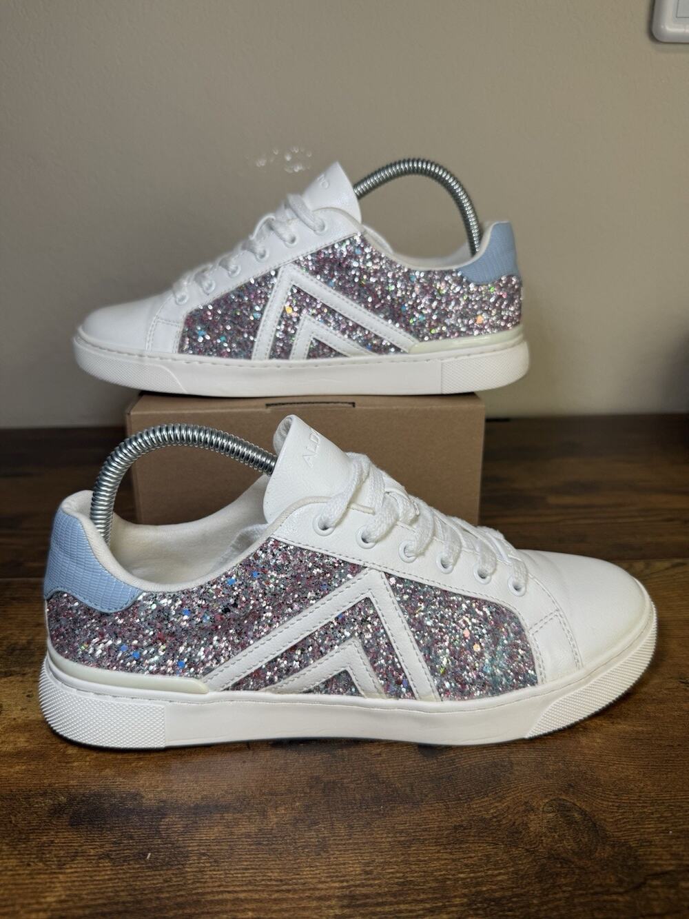 Aldo Fran Women's White & Metallic Multi Sneakers Sz 9